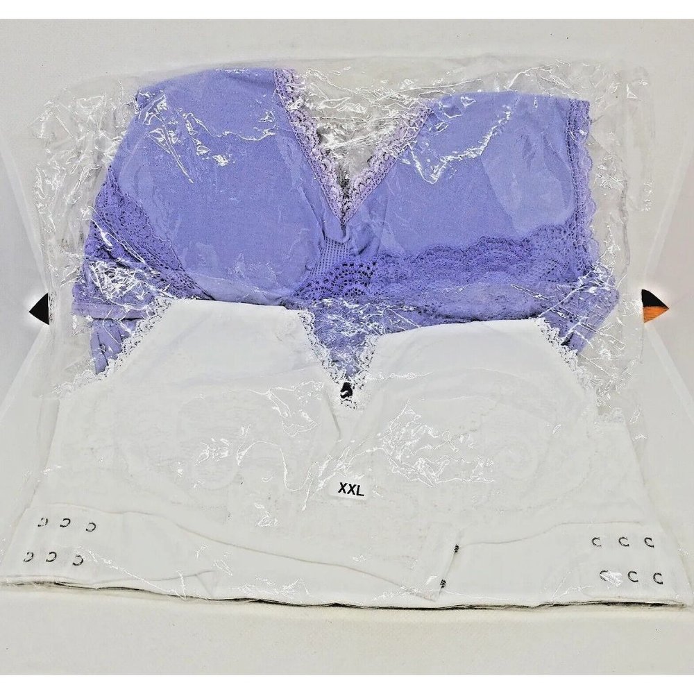 Lot of 2 Kendally Comfy Corset Bras Front Cross Side Buckle Lace Wireless NEW